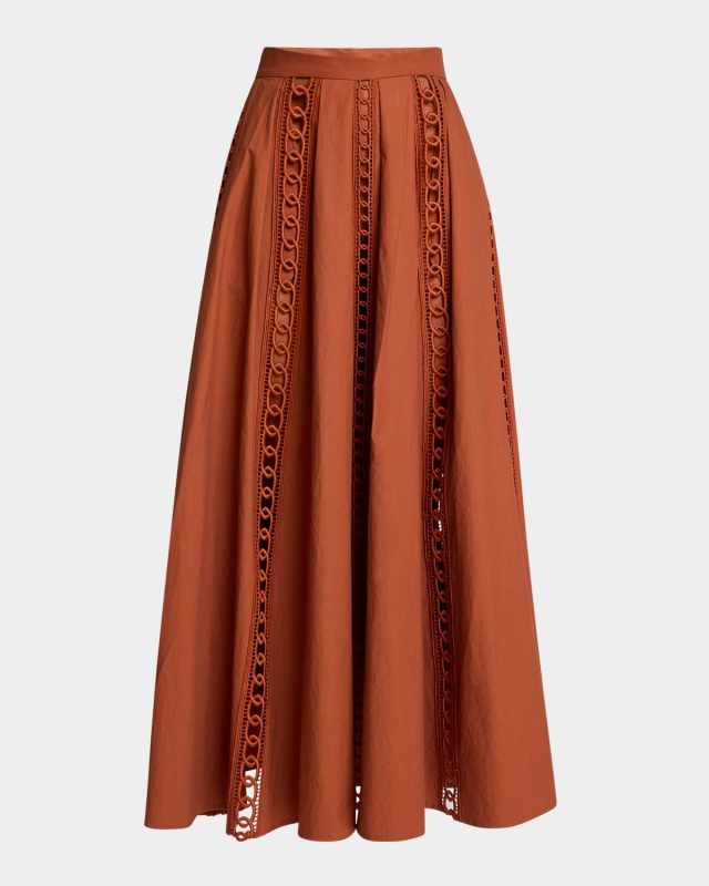 Macrame-Inset Cotton Midi Skirt